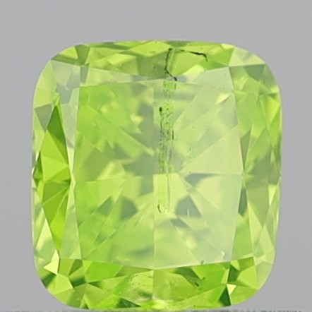 0.68 Carat Cushion Modified Brilliant Fancy Vivid Yellowish Green SI1