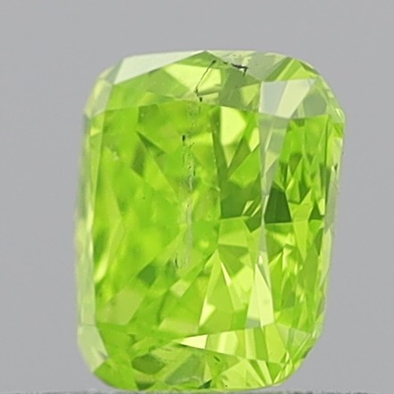 0.68 Carat Cushion Modified Brilliant Fancy Vivid Yellowish Green SI1